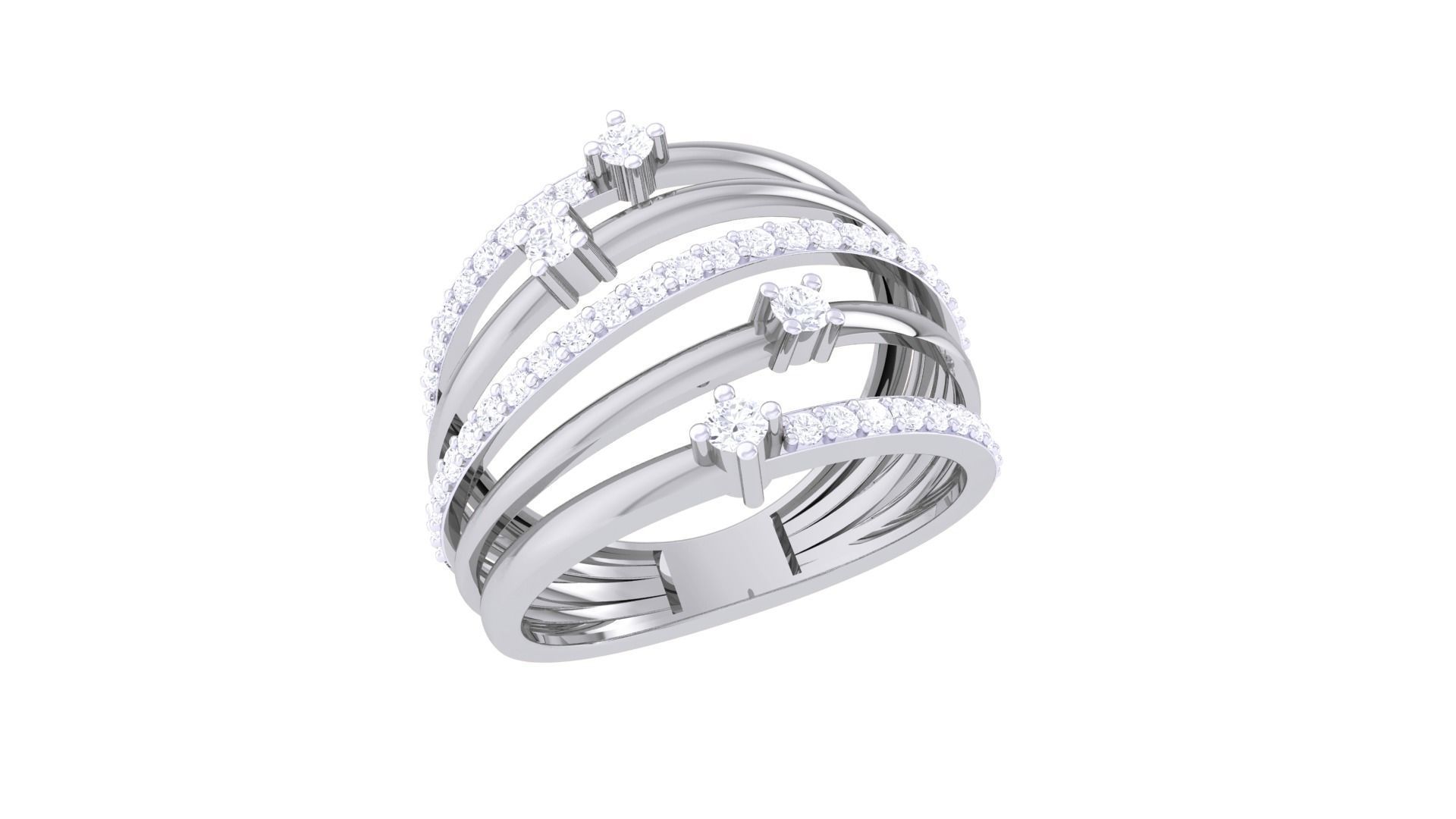 Wire High Jewelry Diamond Cocktail Ring 3dm stl obj mtl 3D print model_5