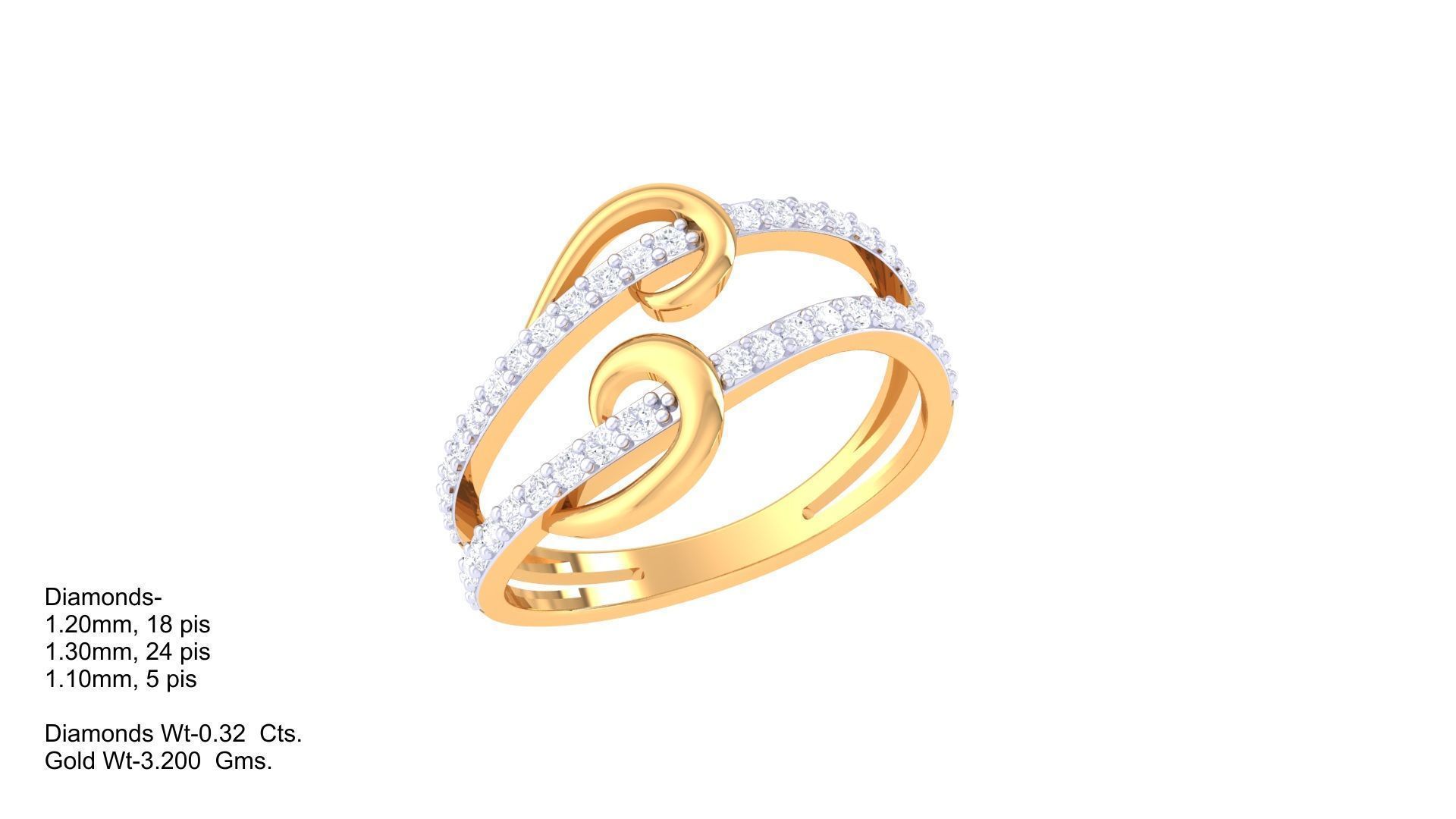 Wire High Jewelry Diamond Cocktail Ring 3dm stl obj mtl 3D print model_1