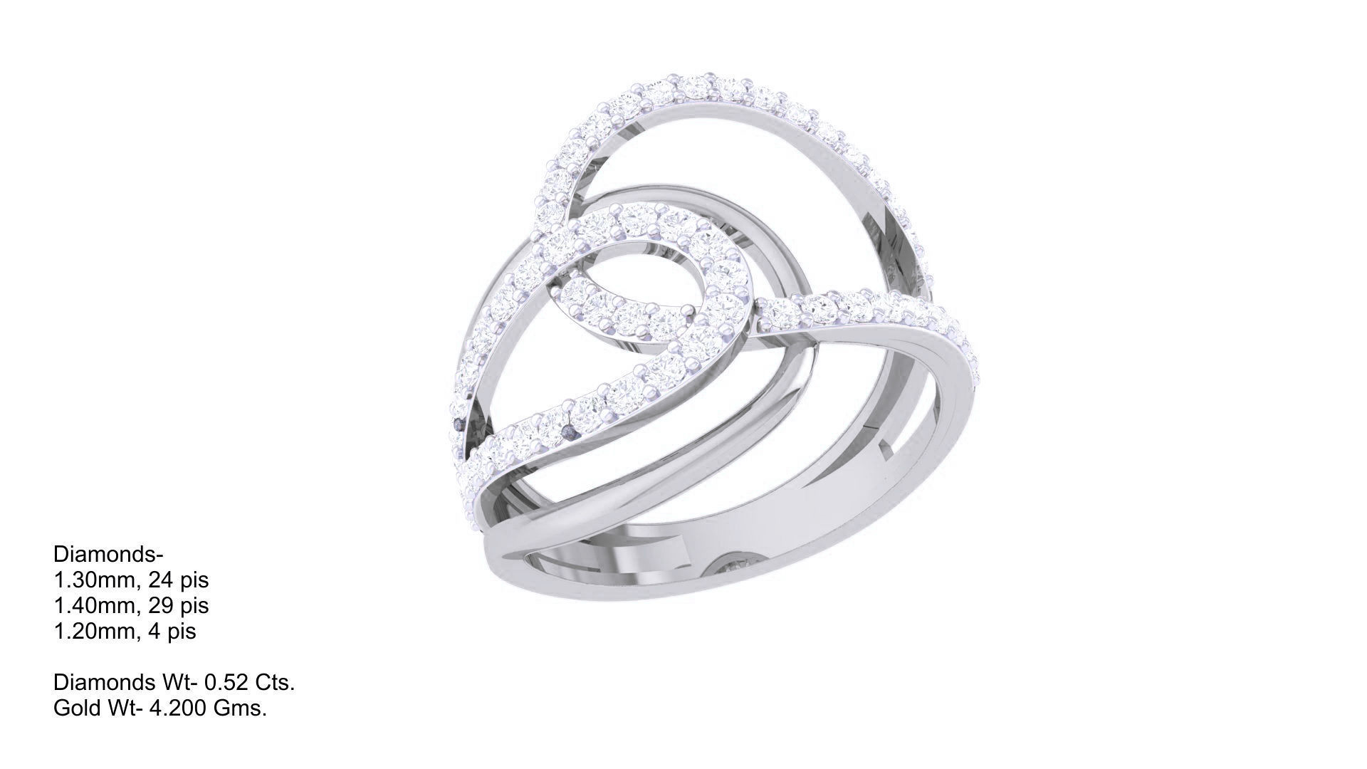 Wire High Jewelry Diamond Cocktail Ring 3dm stl obj mtl 3D print model_2