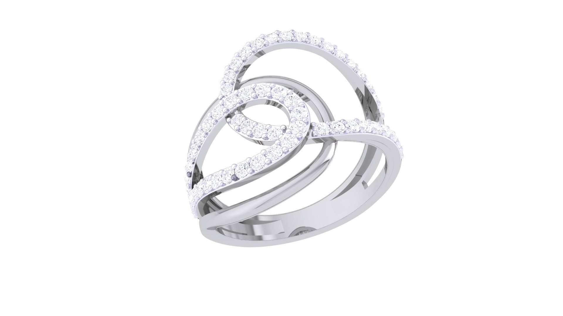 Wire High Jewelry Diamond Cocktail Ring 3dm stl obj mtl 3D print model_5