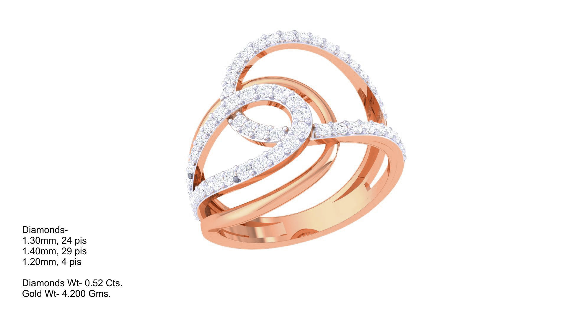 Wire High Jewelry Diamond Cocktail Ring 3dm stl obj mtl 3D print model_3