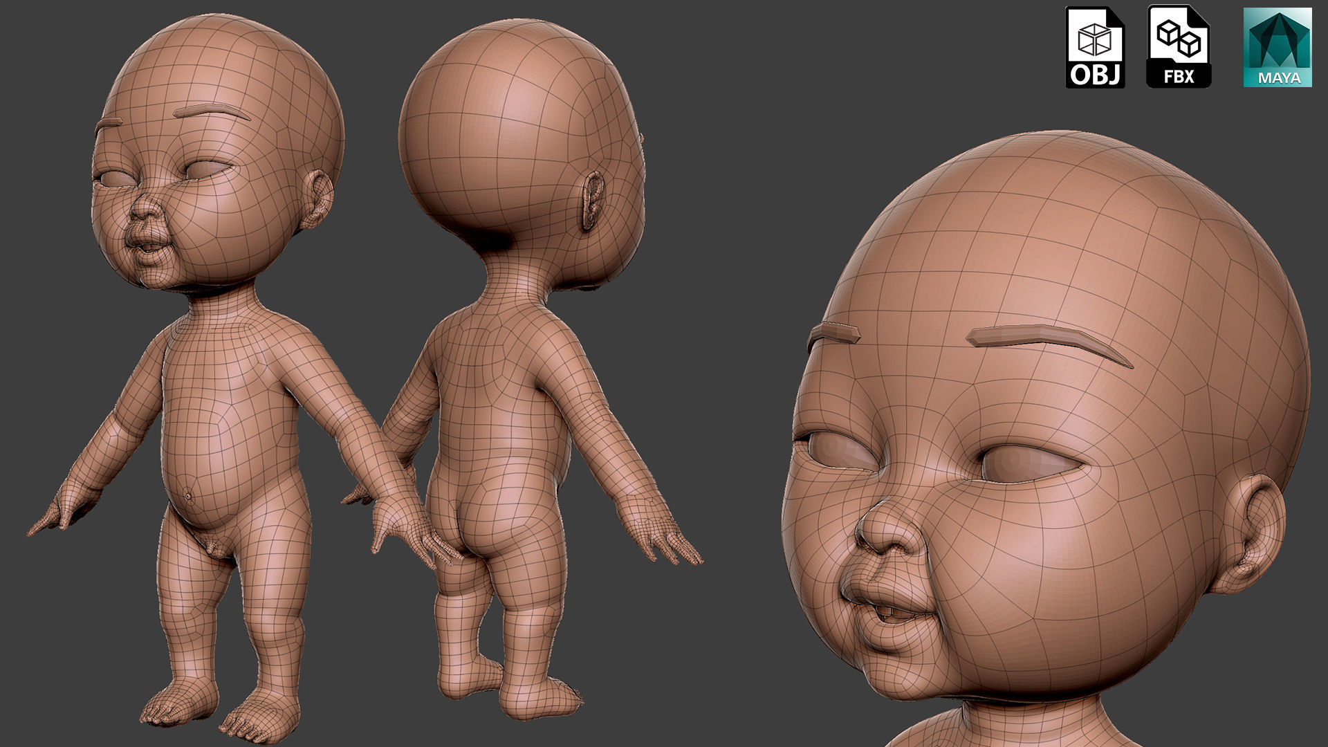 Baby BaseMesh Low-poly 3D model_1