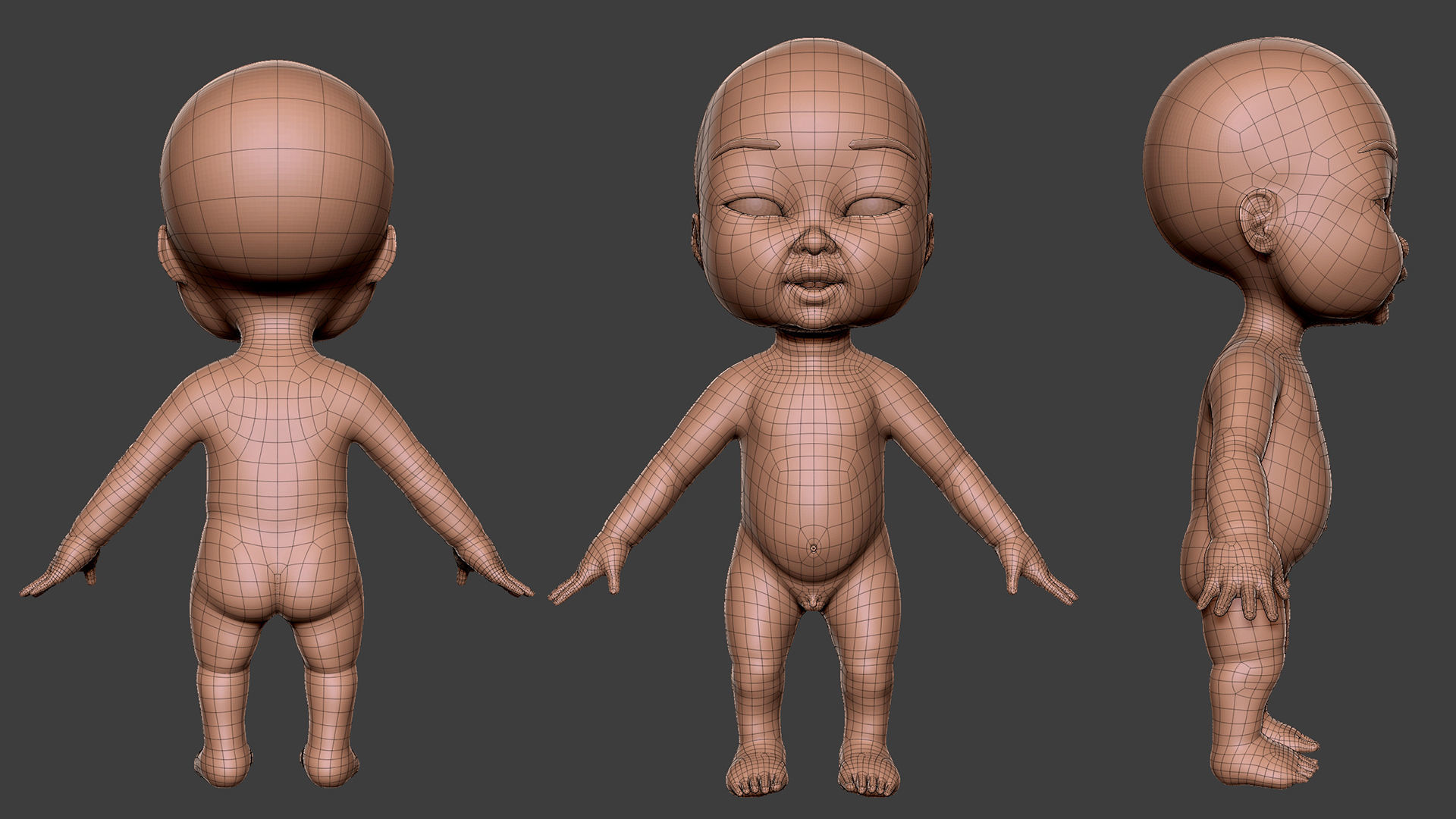 Baby BaseMesh Low-poly 3D model_3