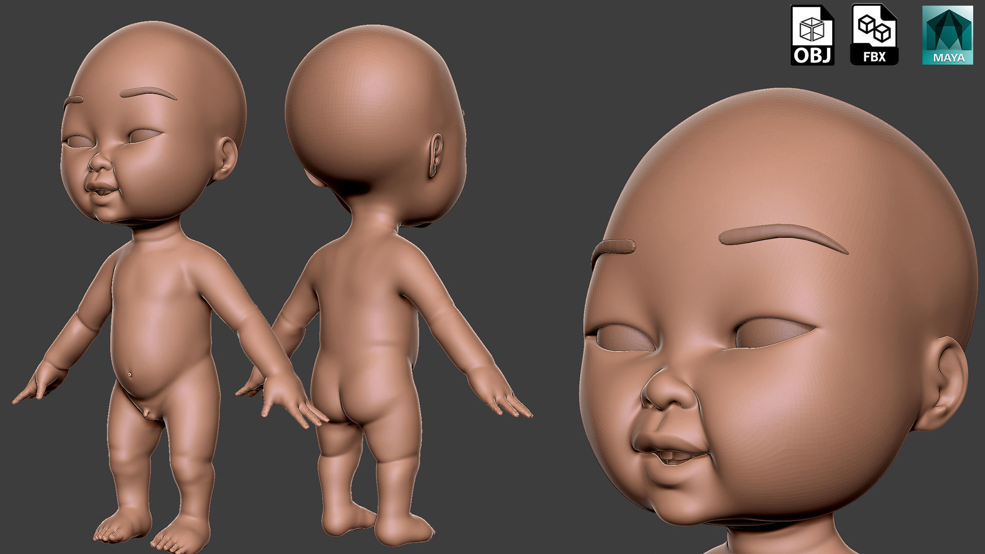Baby BaseMesh Low-poly 3D model_2