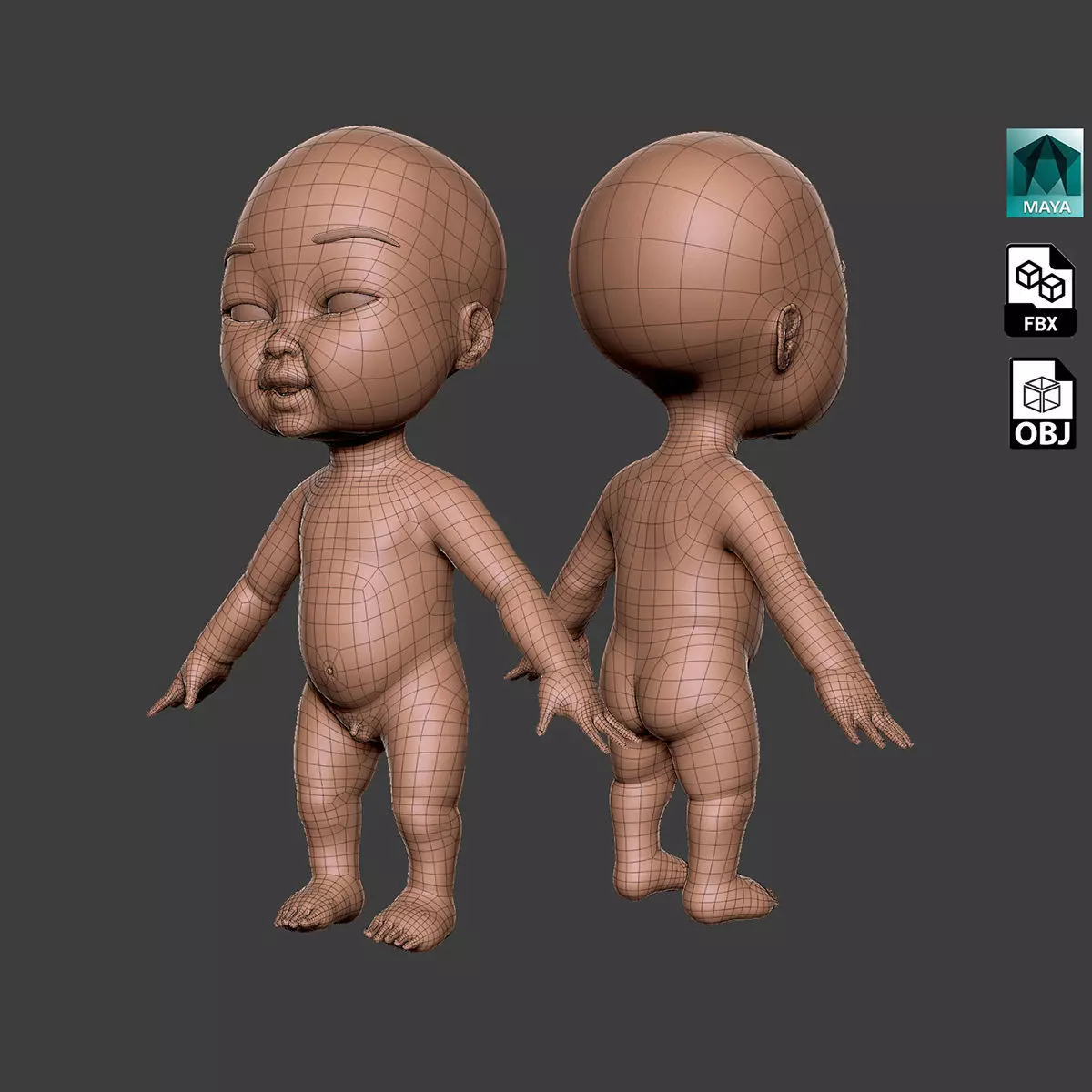 Baby BaseMesh Low-poly 3D model_0