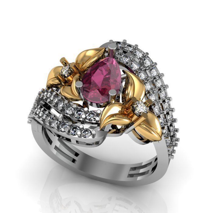 ruby daimond ring 3D print model_4