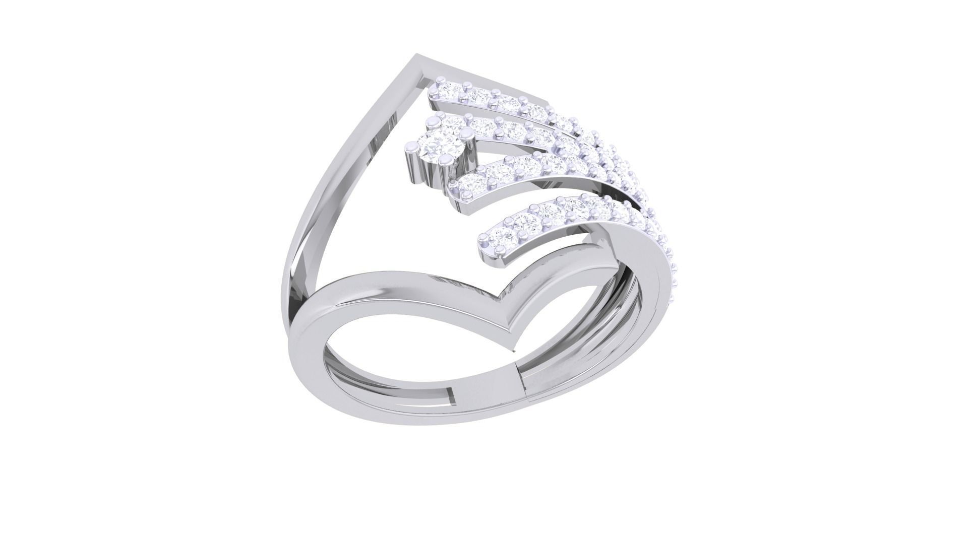 Wire High Jewelry Diamond Cocktail Ring 3dm stl obj mtl 3D print model_5