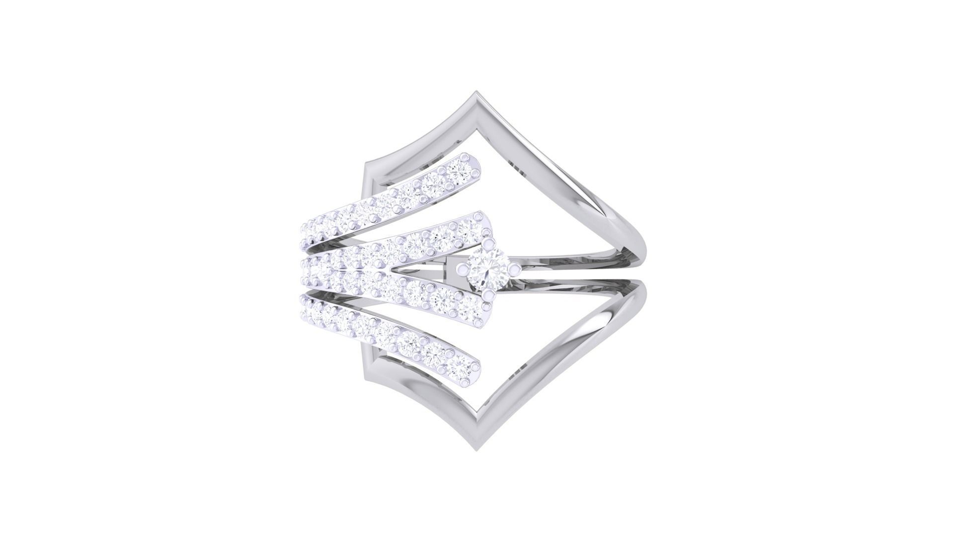 Wire High Jewelry Diamond Cocktail Ring 3dm stl obj mtl 3D print model_9