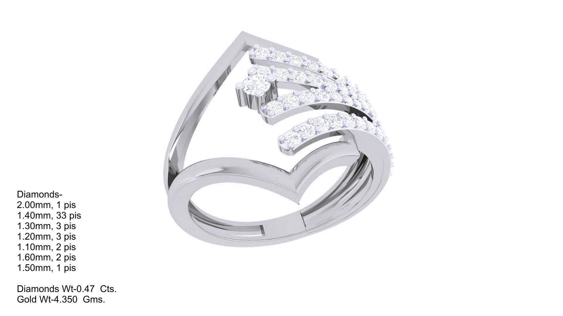 Wire High Jewelry Diamond Cocktail Ring 3dm stl obj mtl 3D print model_3