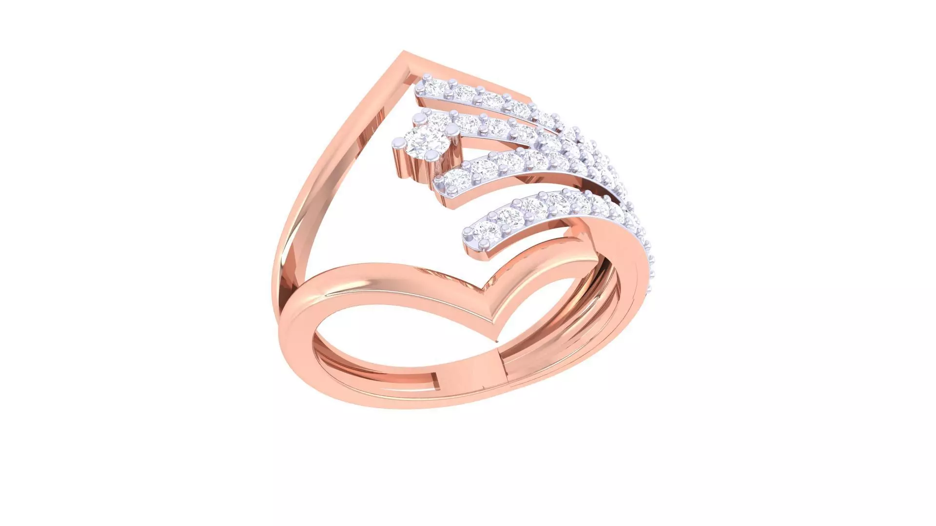 Wire High Jewelry Diamond Cocktail Ring 3dm stl obj mtl 3D print model_0