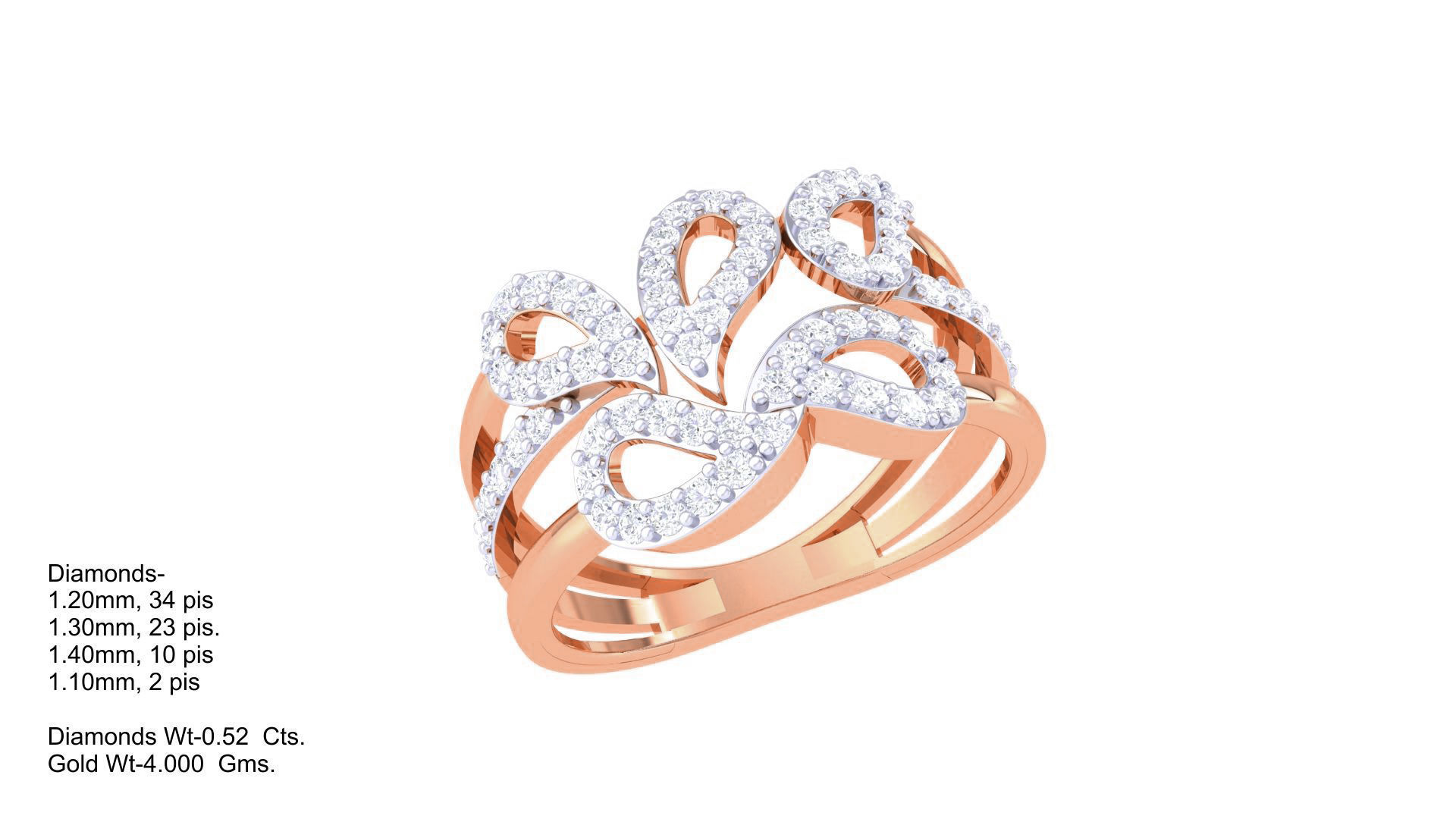 Wire High Jewelry Diamond Cocktail Ring 3dm stl obj mtl 3D print model_3