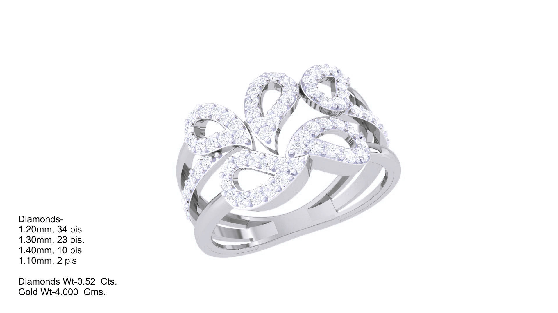 Wire High Jewelry Diamond Cocktail Ring 3dm stl obj mtl 3D print model_2