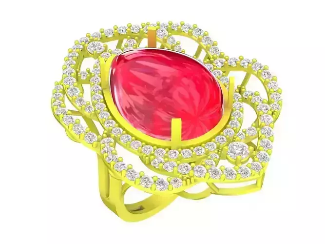 5607 diamond women ring art oval ruby ring 3D print model