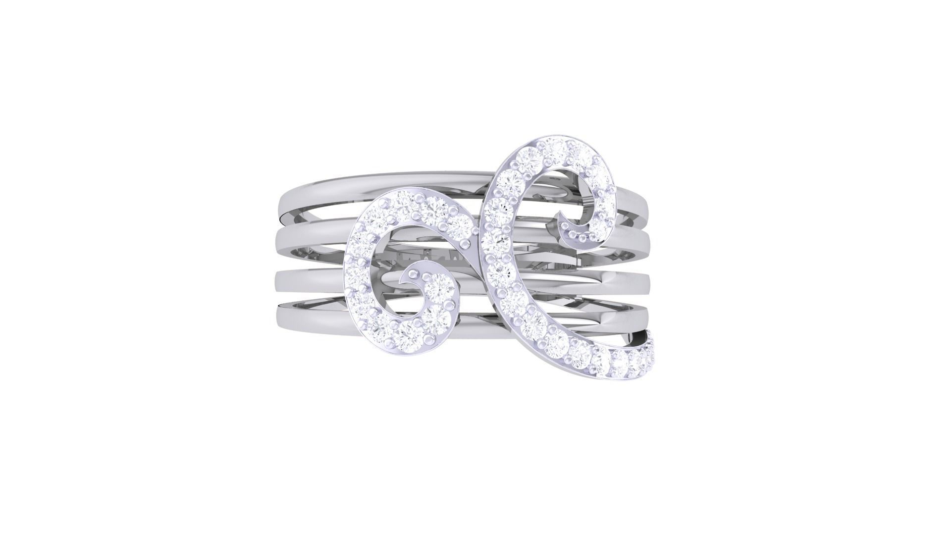 Wire High Jewelry Diamond Cocktail Ring 3dm stl obj mtl 3D print model_9