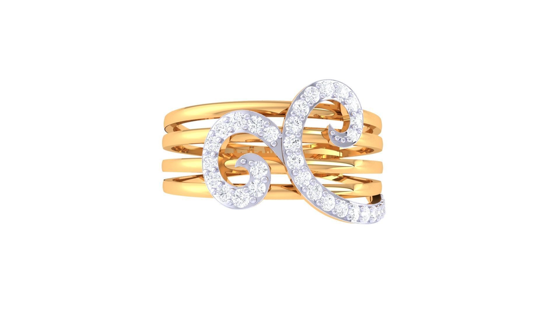 Wire High Jewelry Diamond Cocktail Ring 3dm stl obj mtl 3D print model_8