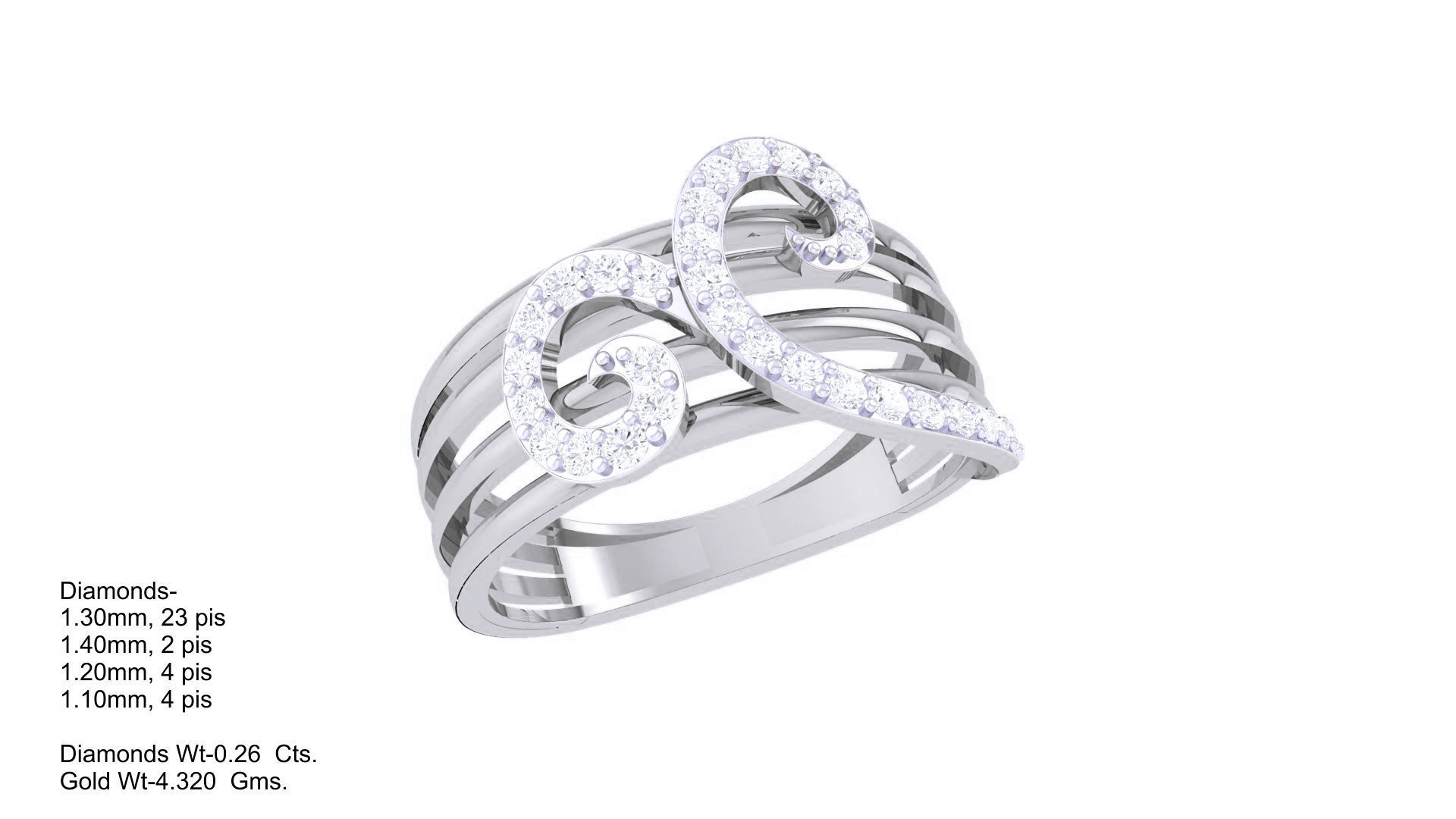 Wire High Jewelry Diamond Cocktail Ring 3dm stl obj mtl 3D print model_3