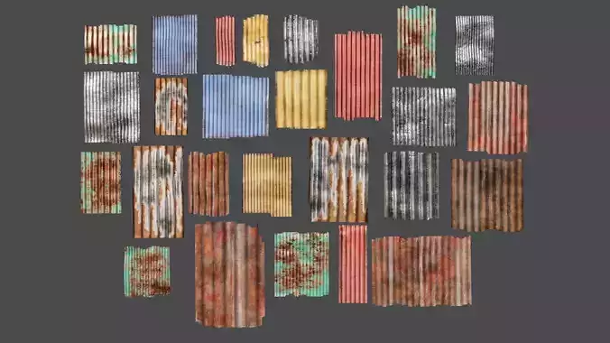 Damaged Corrugated Sheets Pack Free 3D model