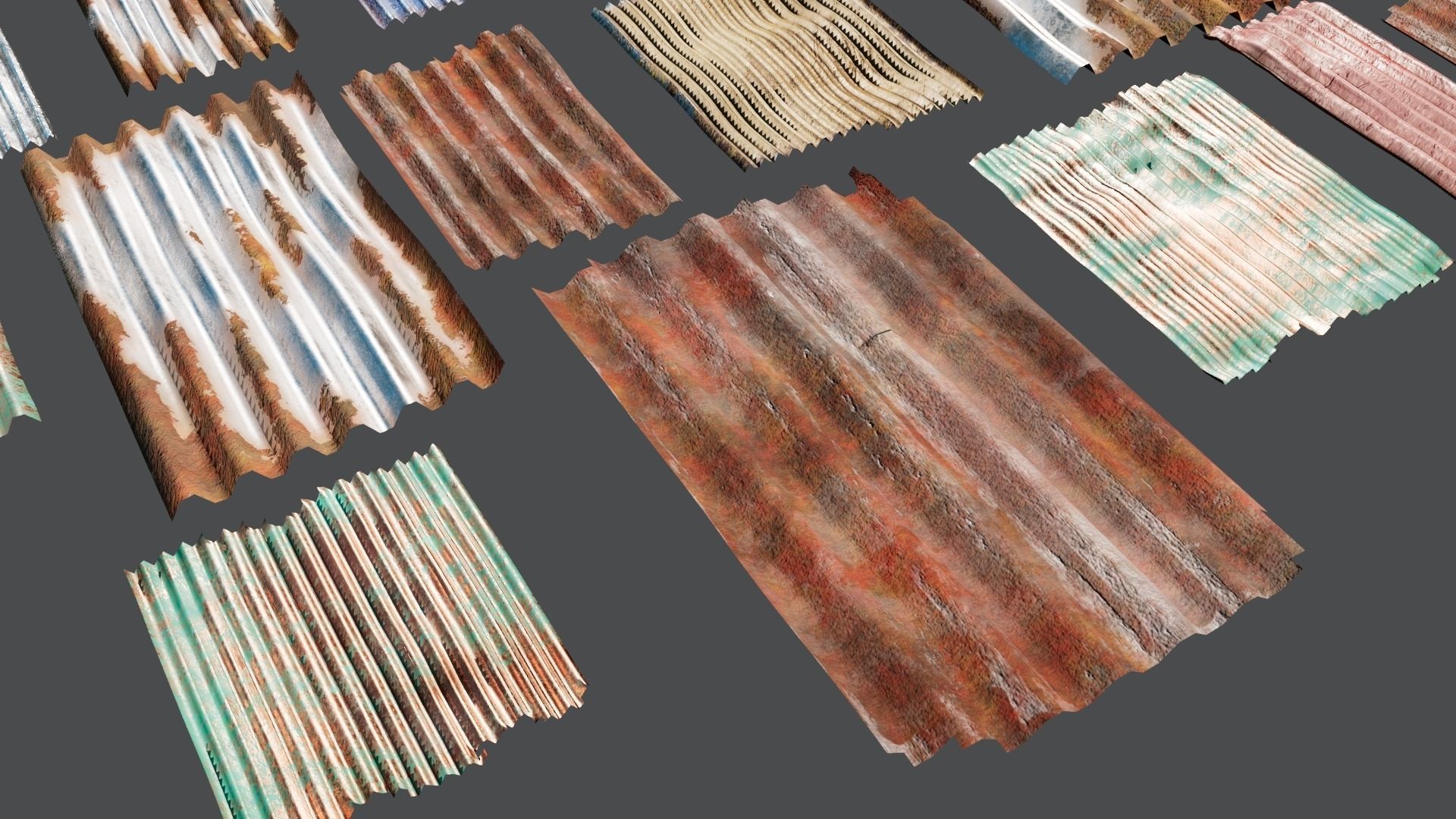 Damaged Corrugated Sheets Pack Free 3D model_1