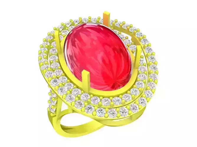A5611 Diamond Women Ring Oval Ruby Ring 3D Model