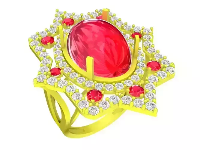 A5614 Diamond Women Ring Asian Oval Ruby Ring 3D Model