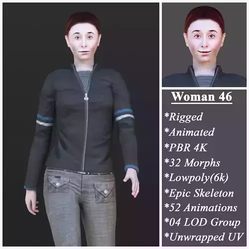 Woman 46 With 52 Animations 32 Morphs