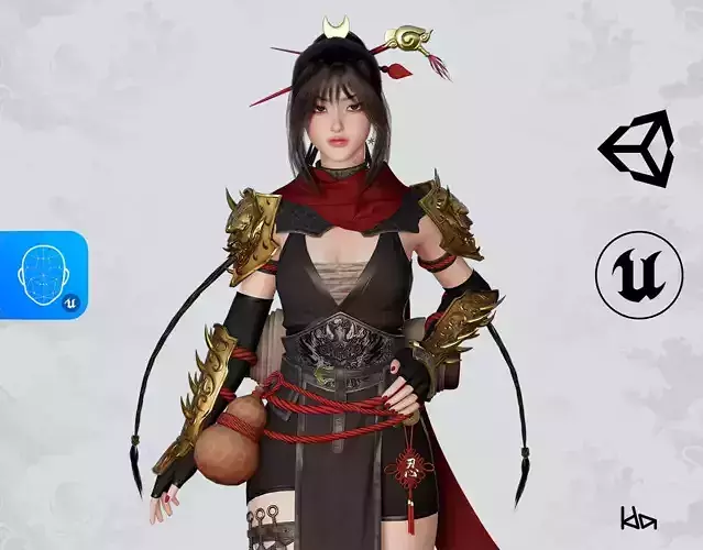 Shinobi Girl Akane - Game Ready Low-poly 3D model