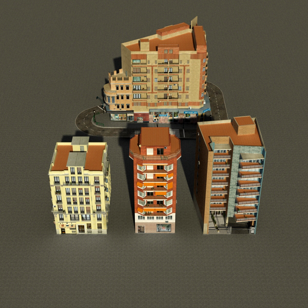 Building Collection 49-52 Low-poly 3D model_1