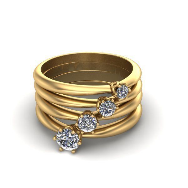 Engagement Rings with 4 gems size 3D print model_4