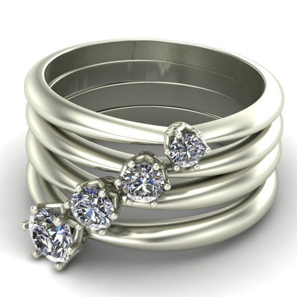 Engagement Rings with 4 gems size 3D print model_5
