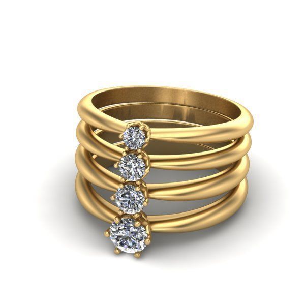 Engagement Rings with 4 gems size 3D print model_1