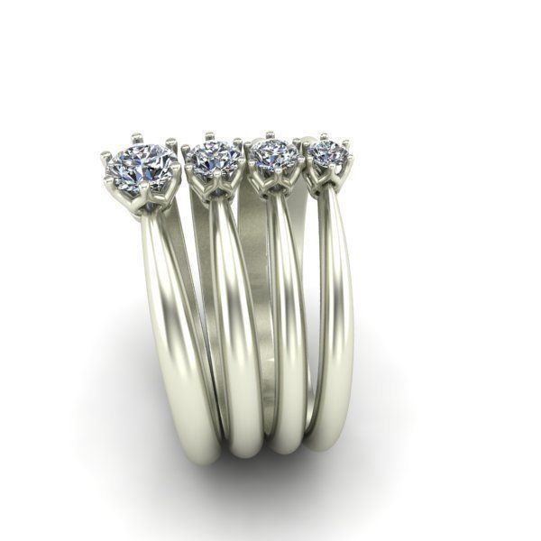 Engagement Rings with 4 gems size 3D print model_2