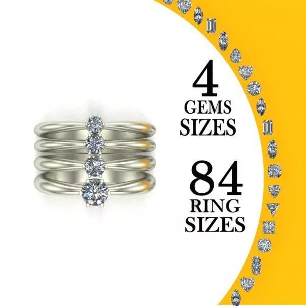 Engagement Rings with 4 gems size 3D print model_0