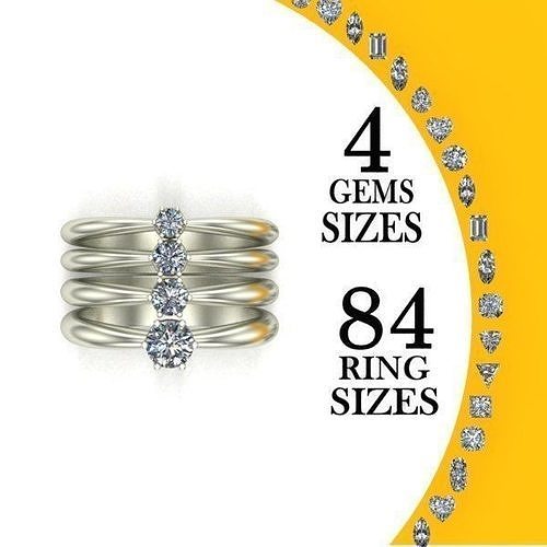 Engagement Rings with 4 gems size 3D print model