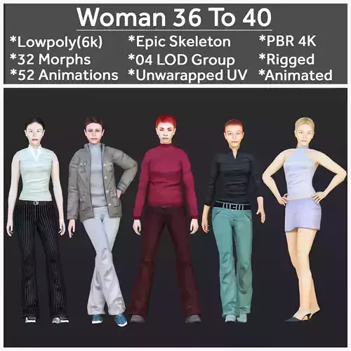 Woman 36 To 40 With 52 Animations 32 Morphs