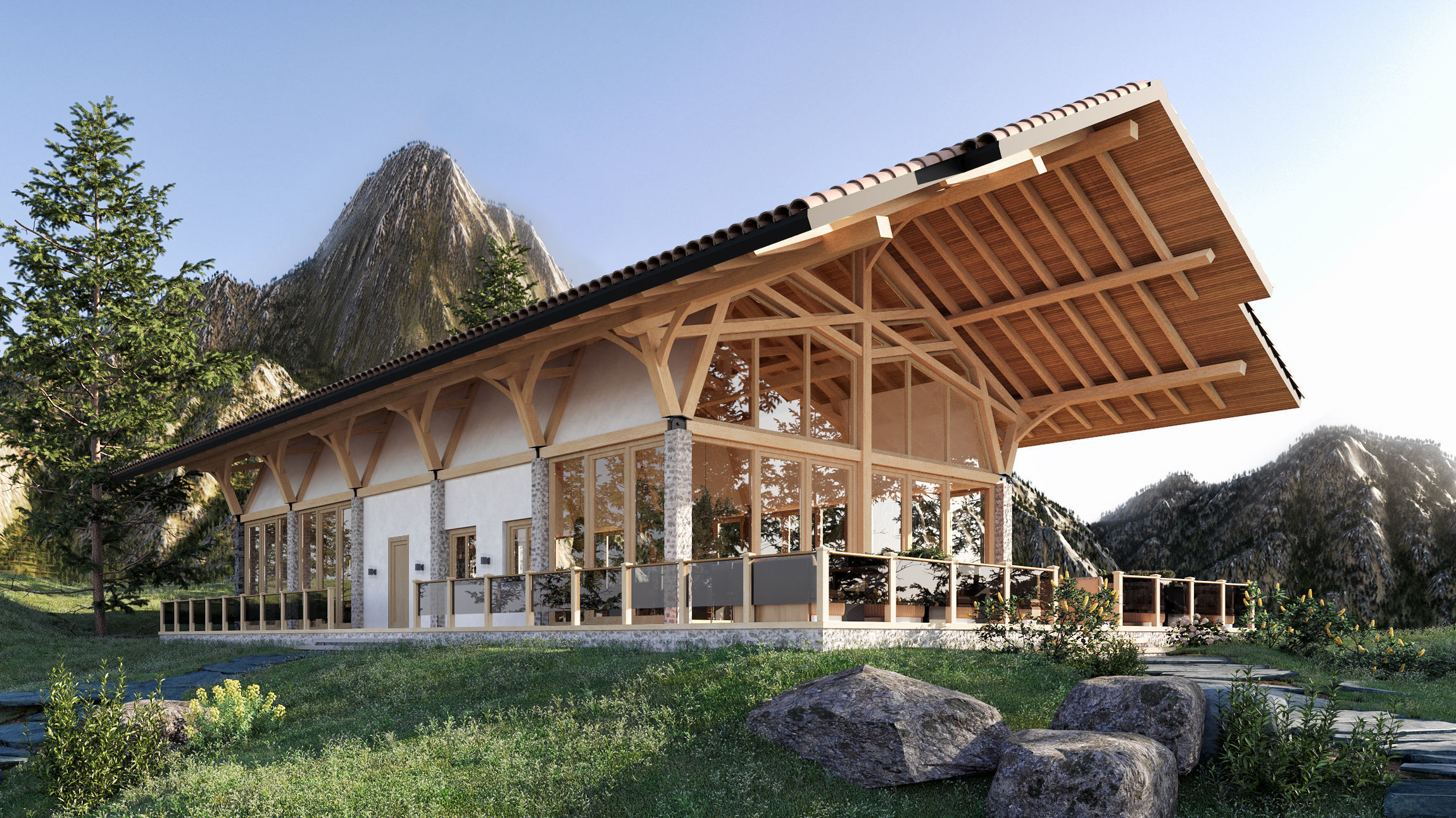 Exterior scene restaurant in the mountains 3D model 3D model_2