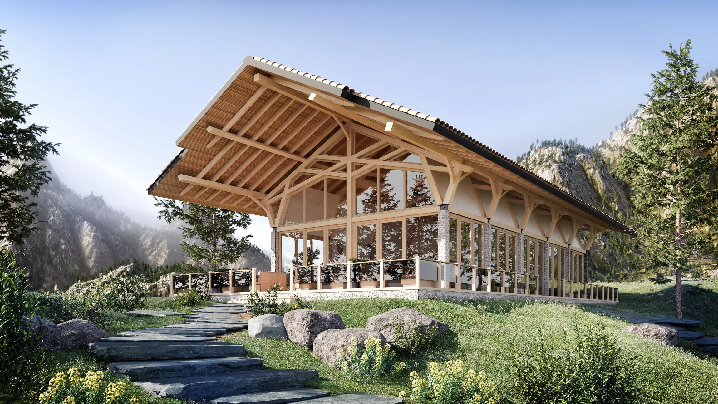 Exterior scene restaurant in the mountains 3D model 3D model_0