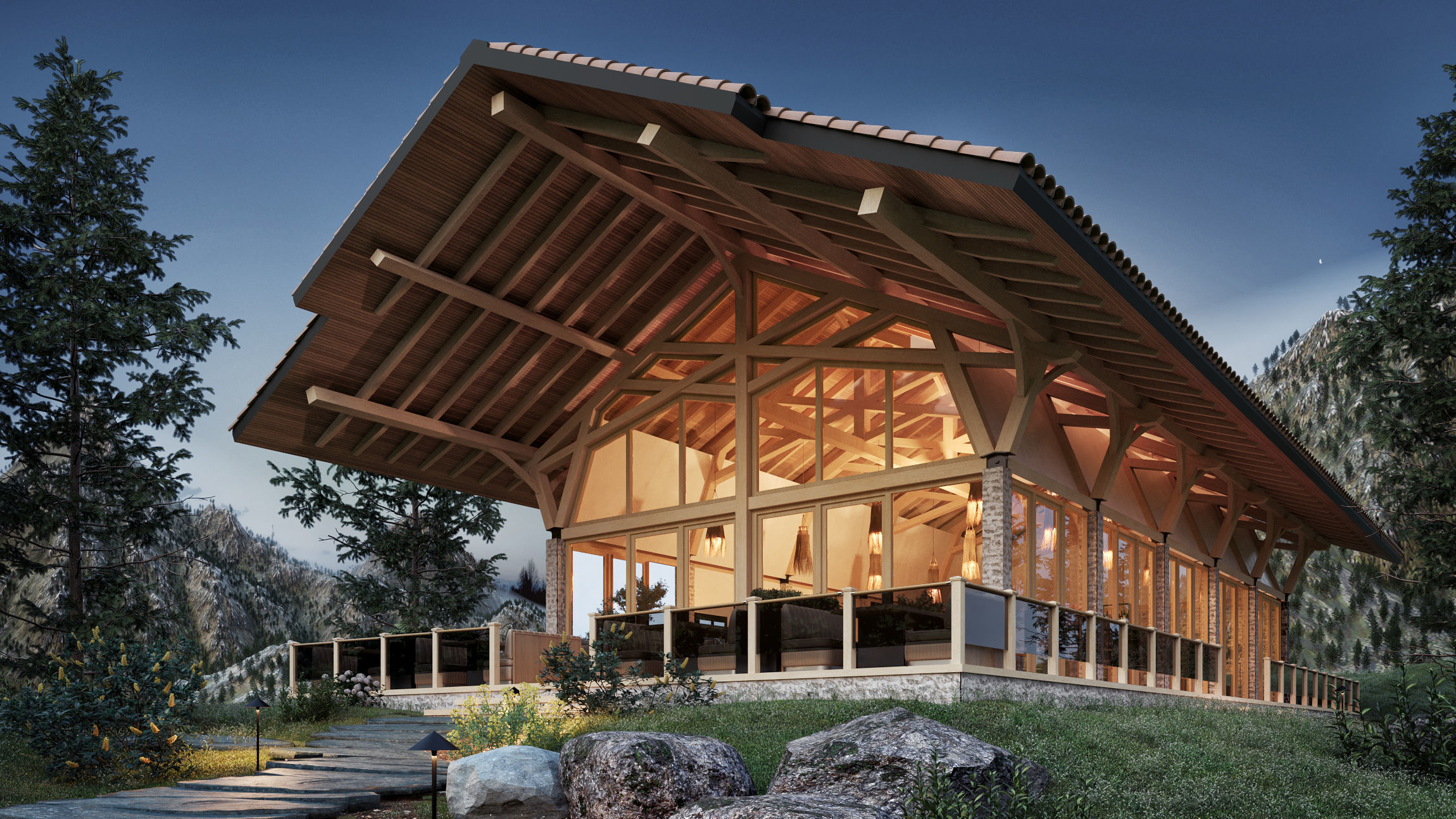 Exterior scene restaurant in the mountains 3D model 3D model_1