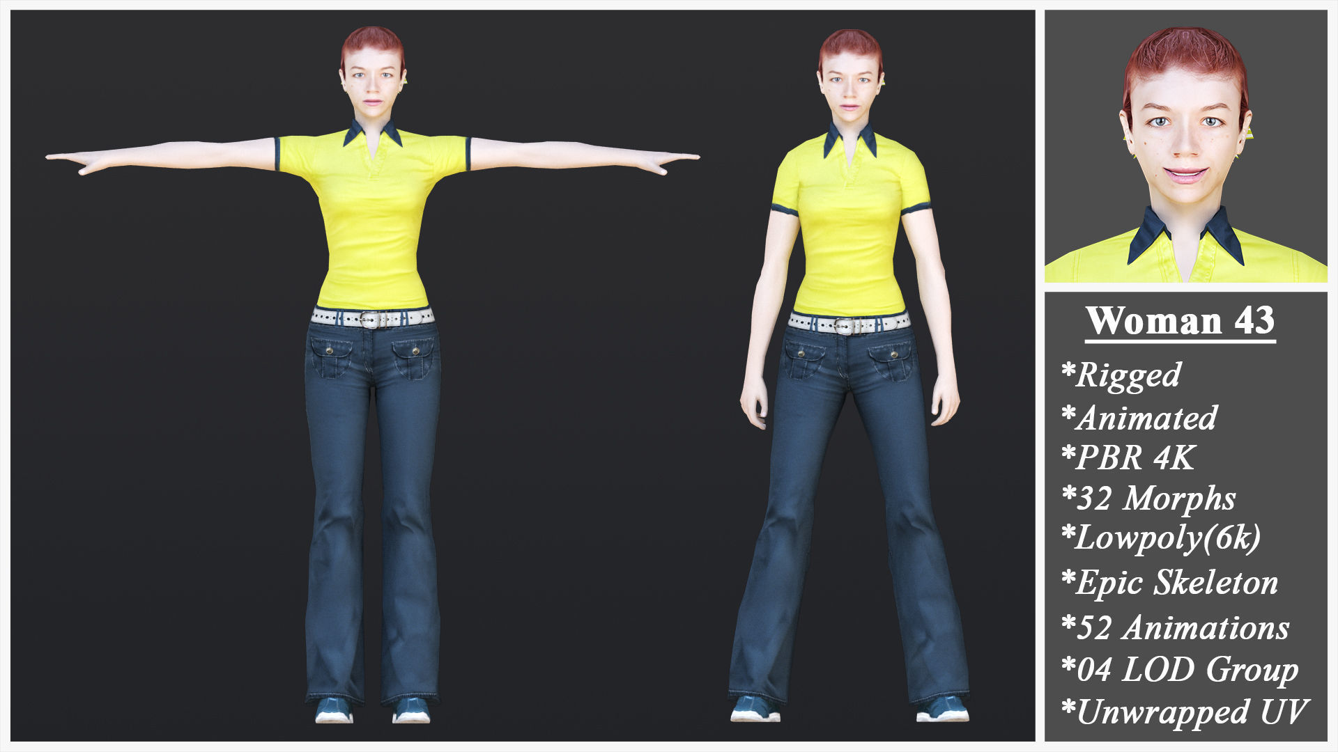 Woman 41 To 45 With 52 Animations 32 Morphs 3D Model Collection_7