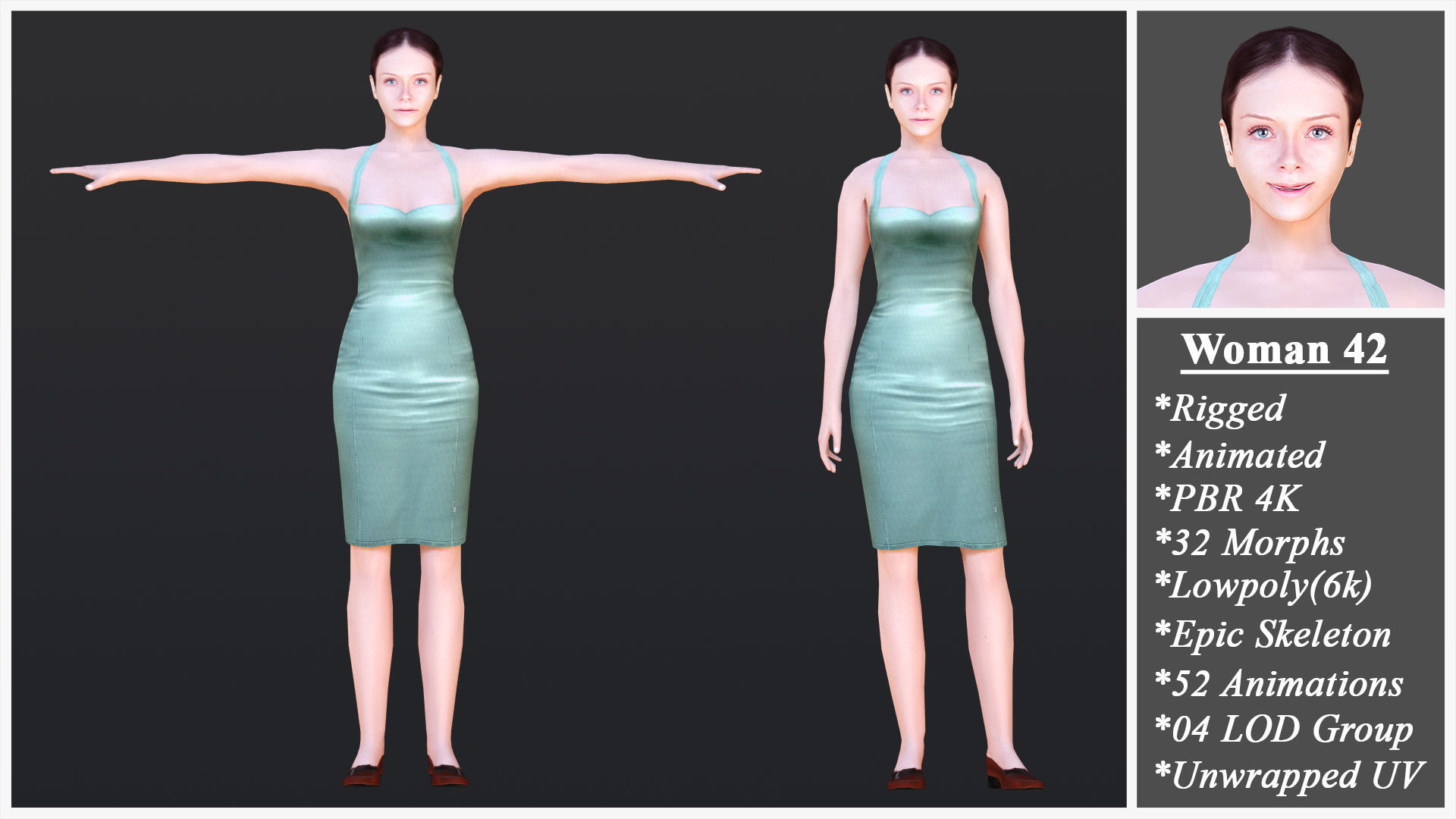 Woman 41 To 45 With 52 Animations 32 Morphs 3D Model Collection_6