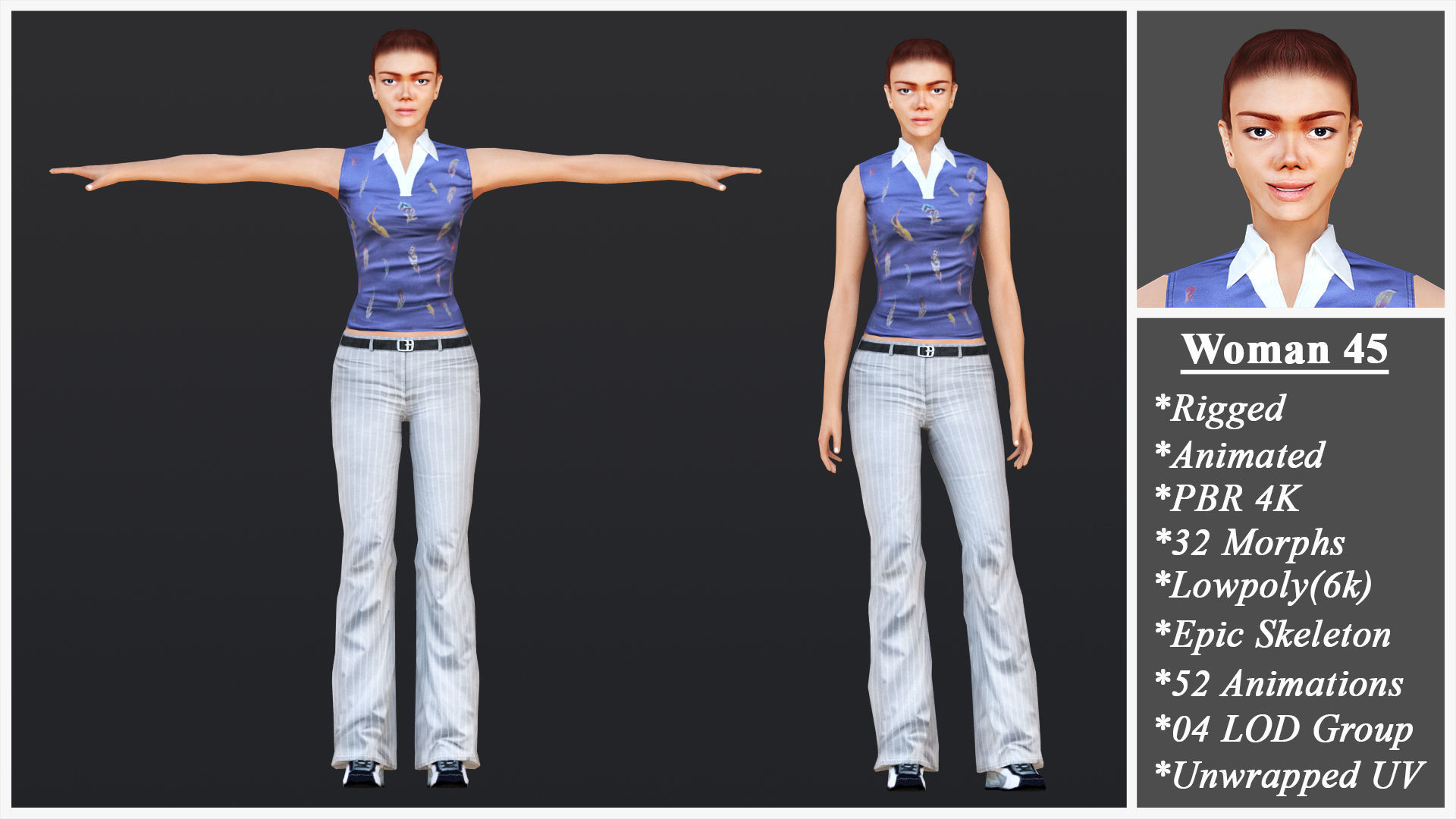 Woman 41 To 45 With 52 Animations 32 Morphs 3D Model Collection_9