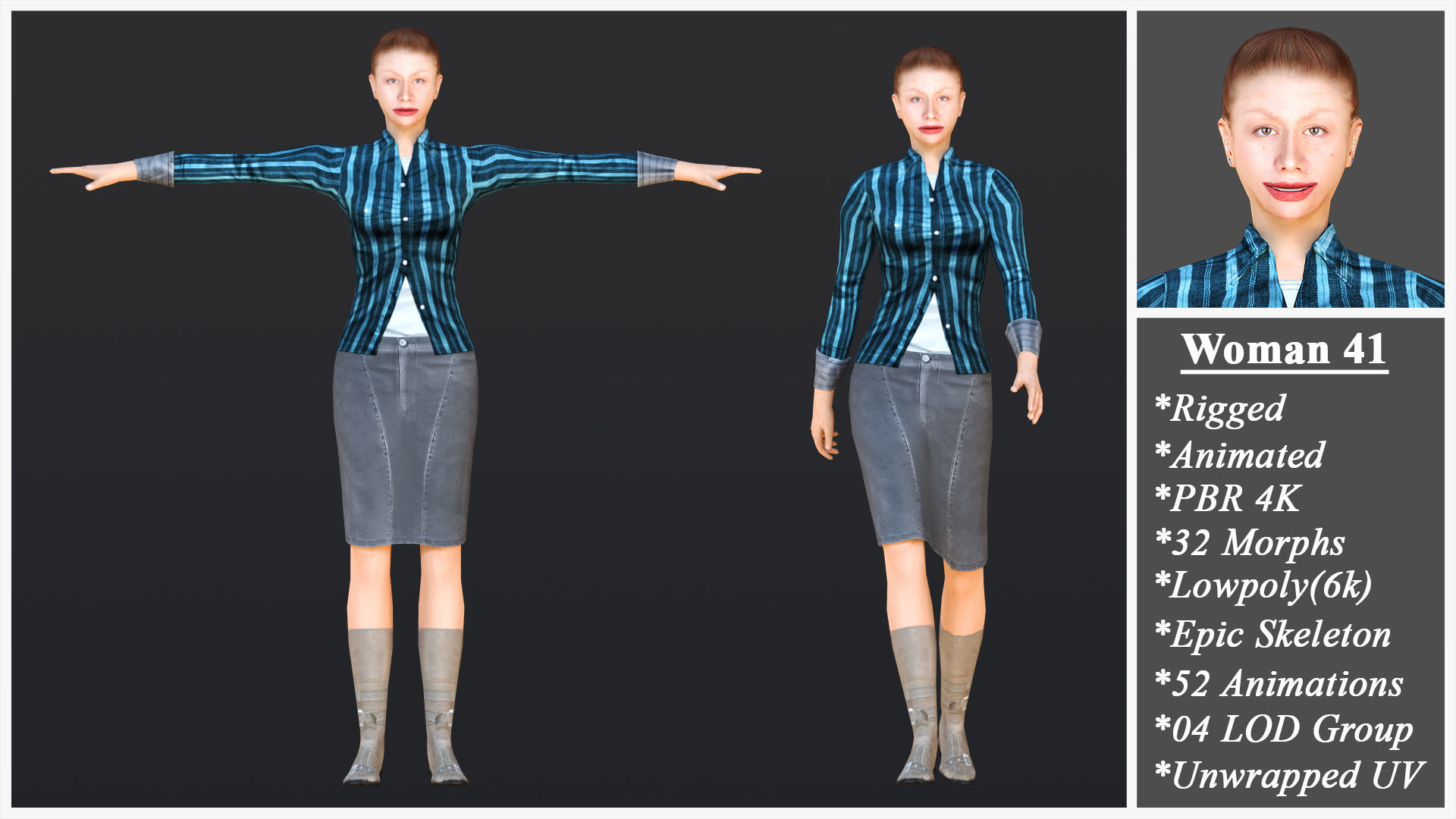Woman 41 To 45 With 52 Animations 32 Morphs 3D Model Collection_5
