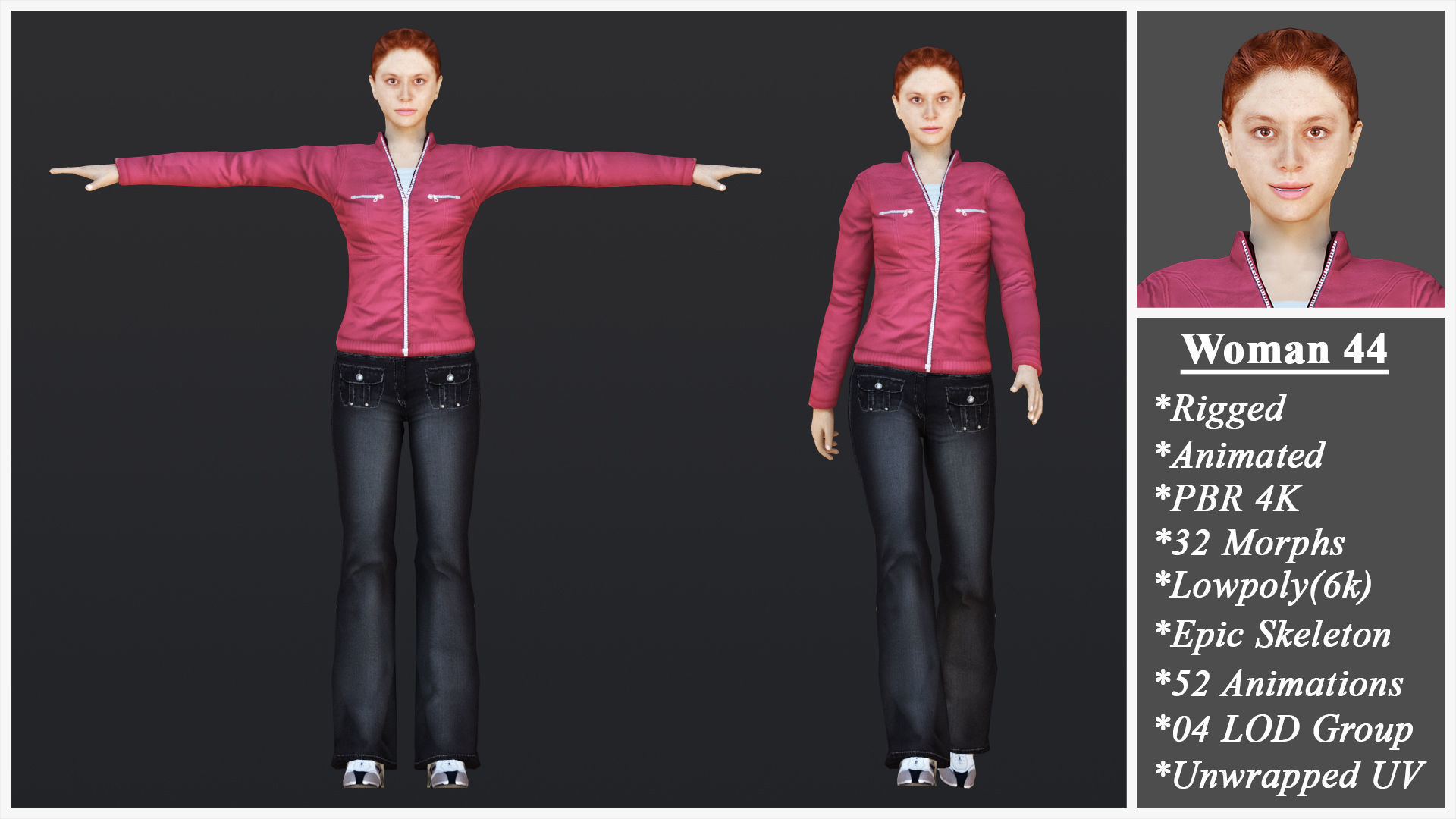 Woman 41 To 45 With 52 Animations 32 Morphs 3D Model Collection_8