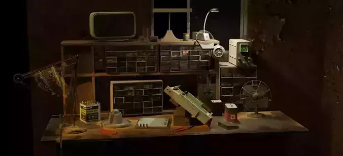 OLD  VINTAGE WORK DESK CRAFTING TABLE 3D MODEL Low-poly 3D model