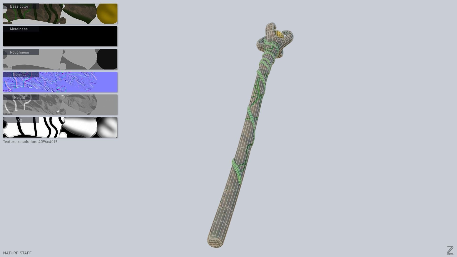 Nature staff Low-poly 3D model_2
