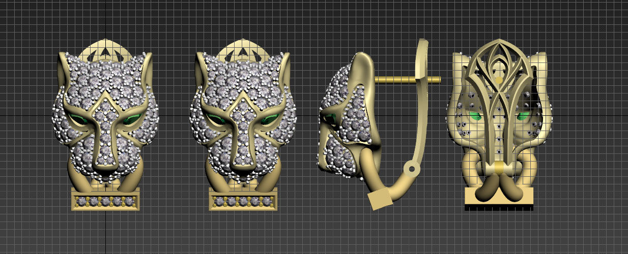ring and earrings panther 3D print model_27