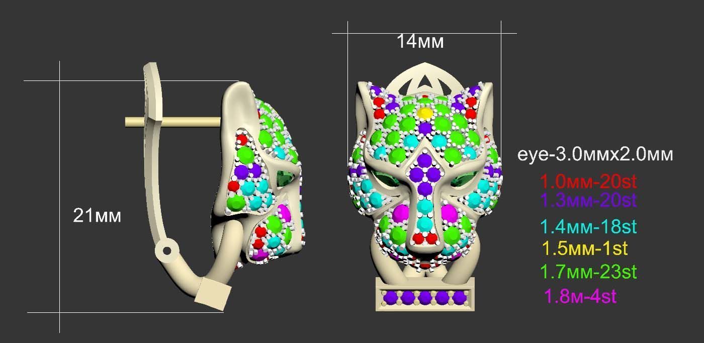 ring and earrings panther 3D print model_30