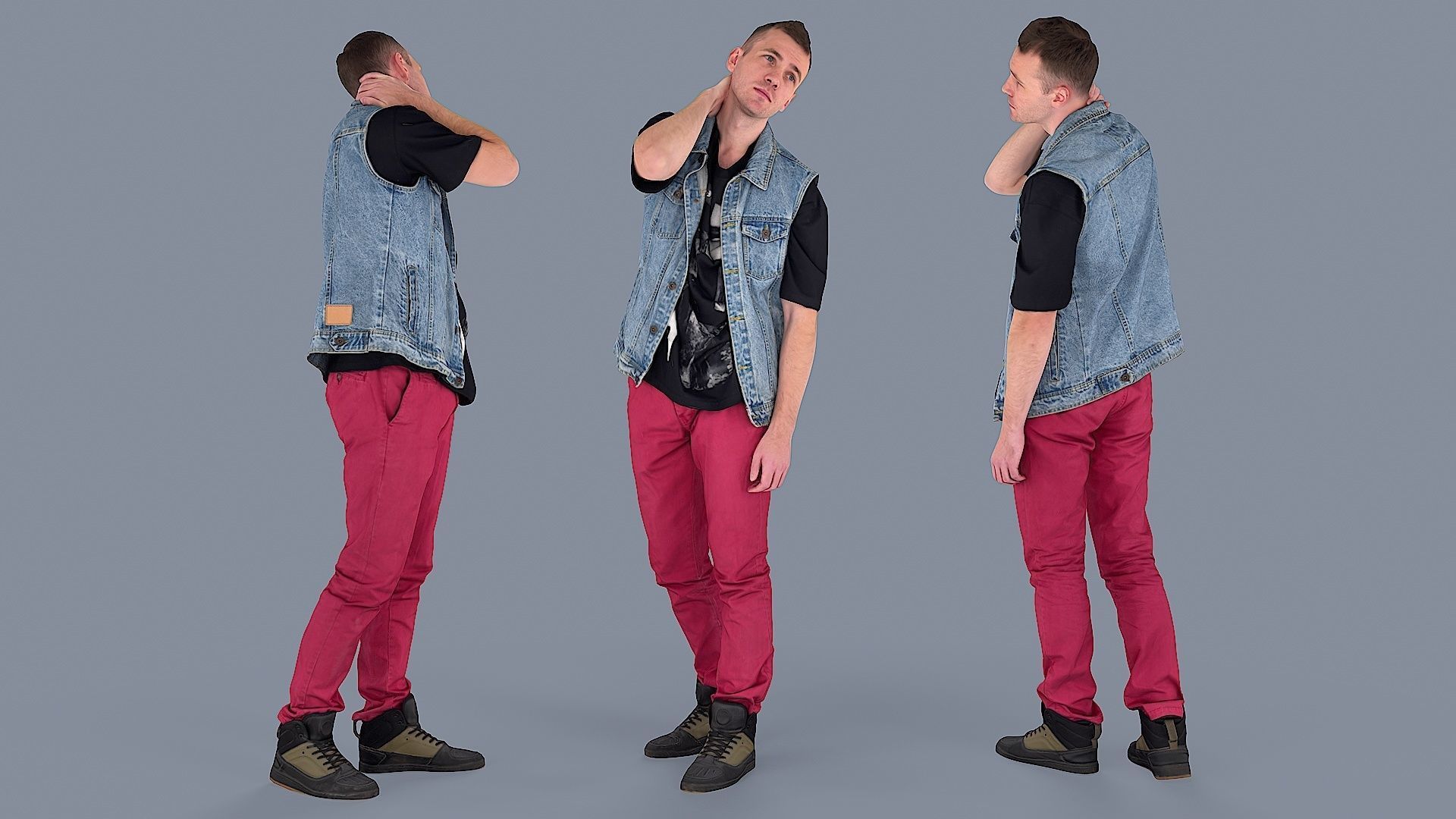 Exhausted Urban Guy in Denim Vest 3D model_1