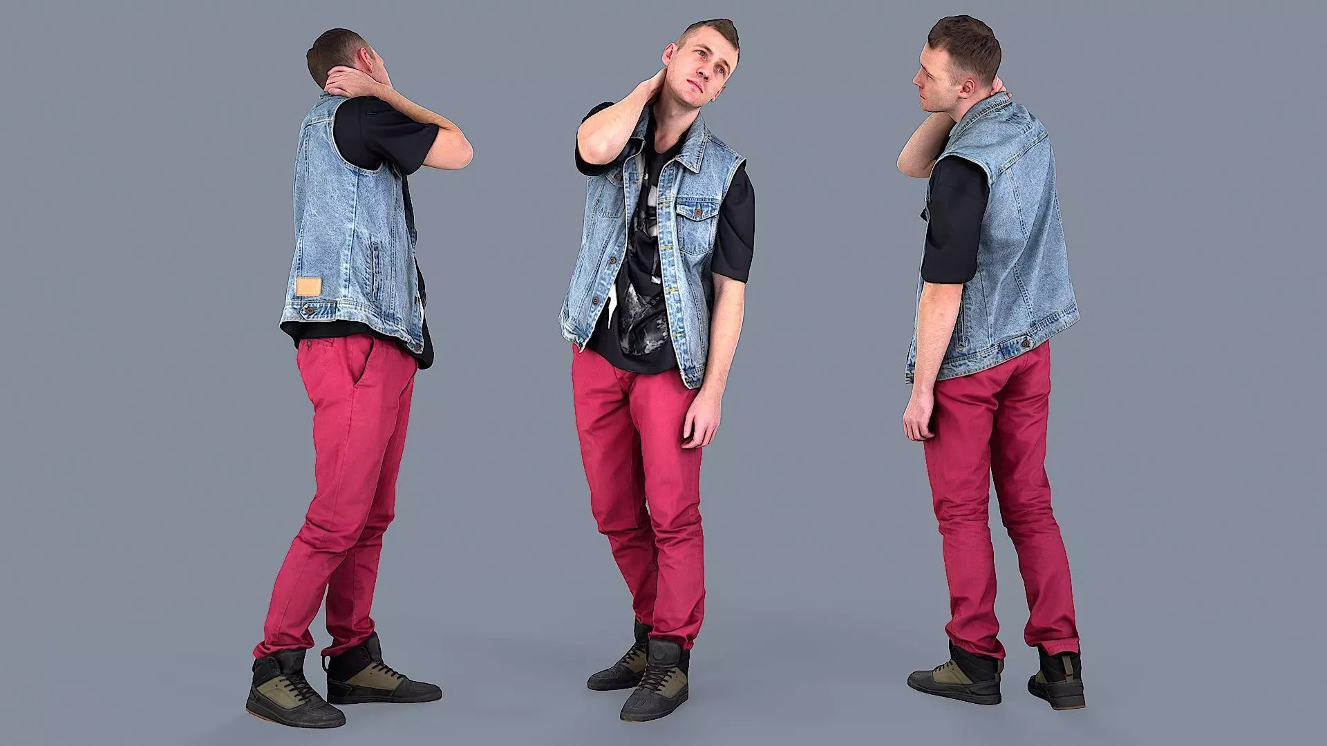 Exhausted Urban Guy in Denim Vest 3D model_0