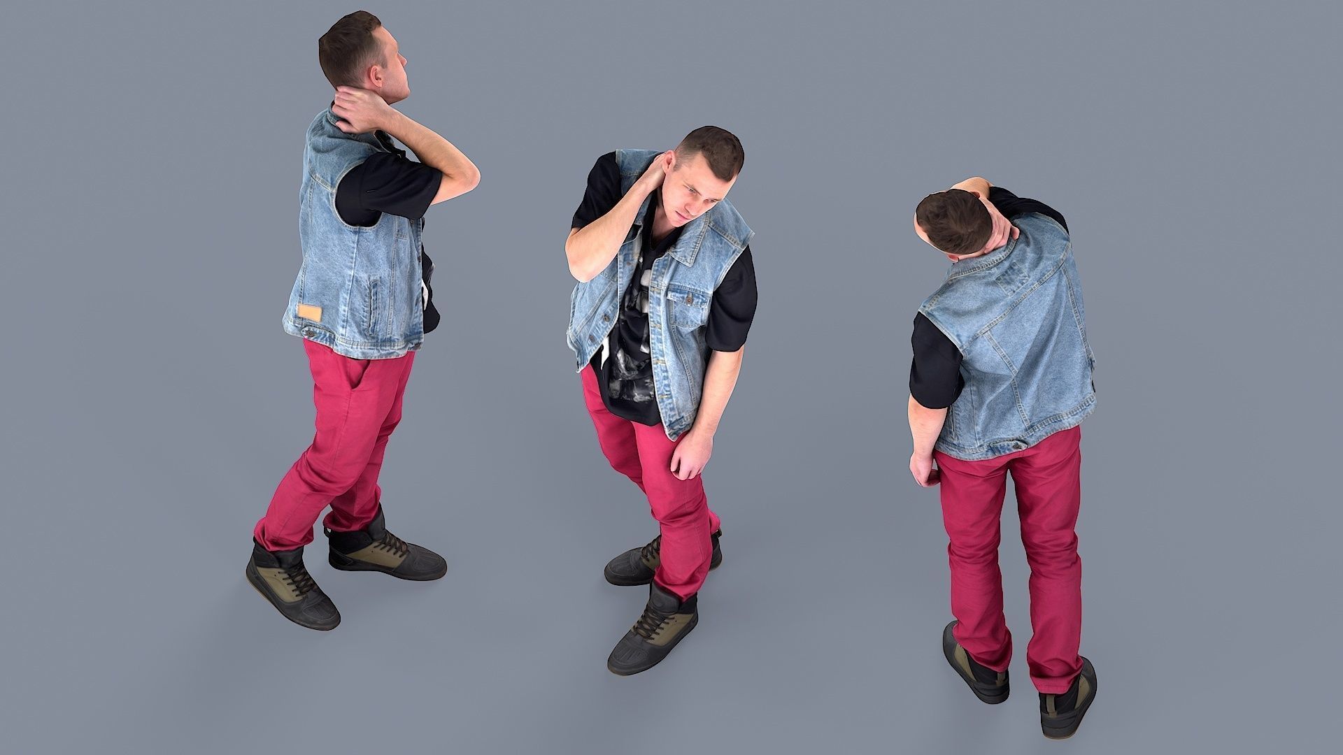 Exhausted Urban Guy in Denim Vest 3D model_4