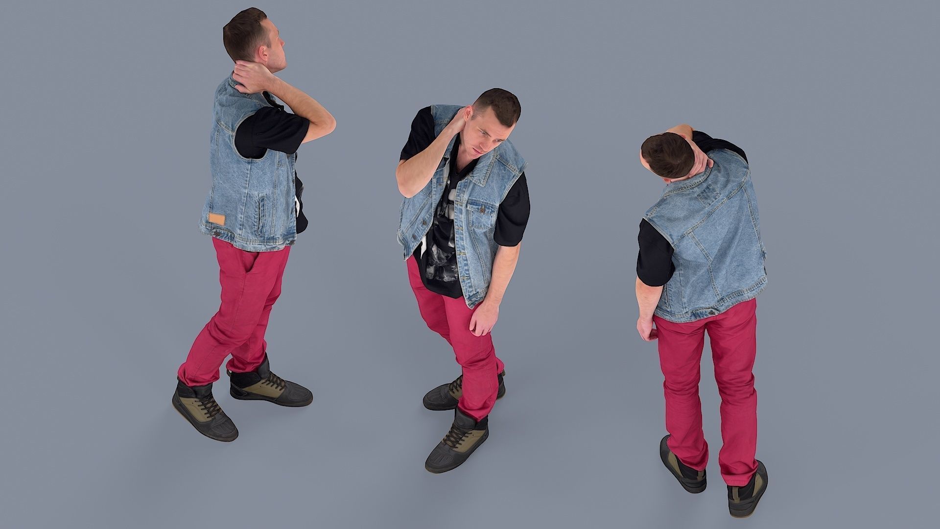 Exhausted Urban Guy in Denim Vest 3D model_5